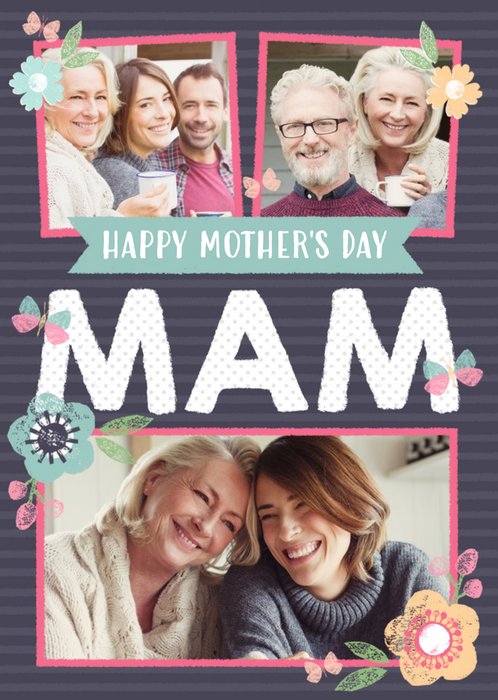 Flowers And Stripes Happy Mother's Day Mam Photo Mother's Day Card