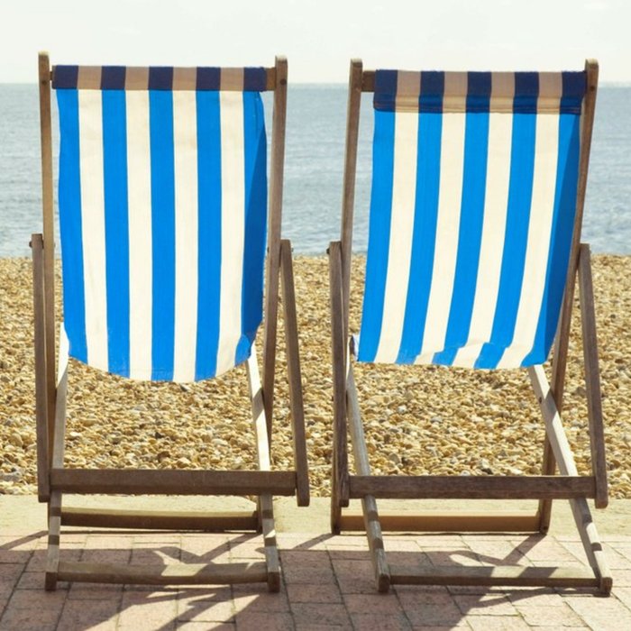 Colourful Sandy Beach Deck Chair Photography Card