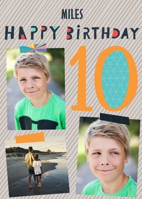 Colourful Typographic Multi Photo Upload 10th Birthday Card