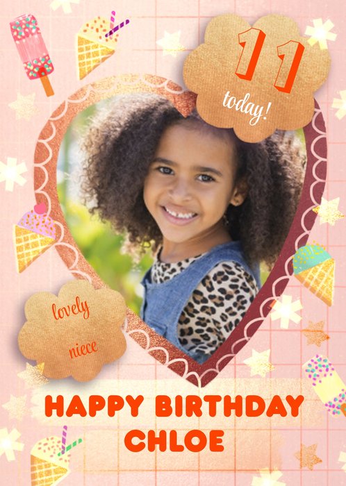 Cute Icecream Illustration To A Lovely Niece Photo Upload Birthday Card