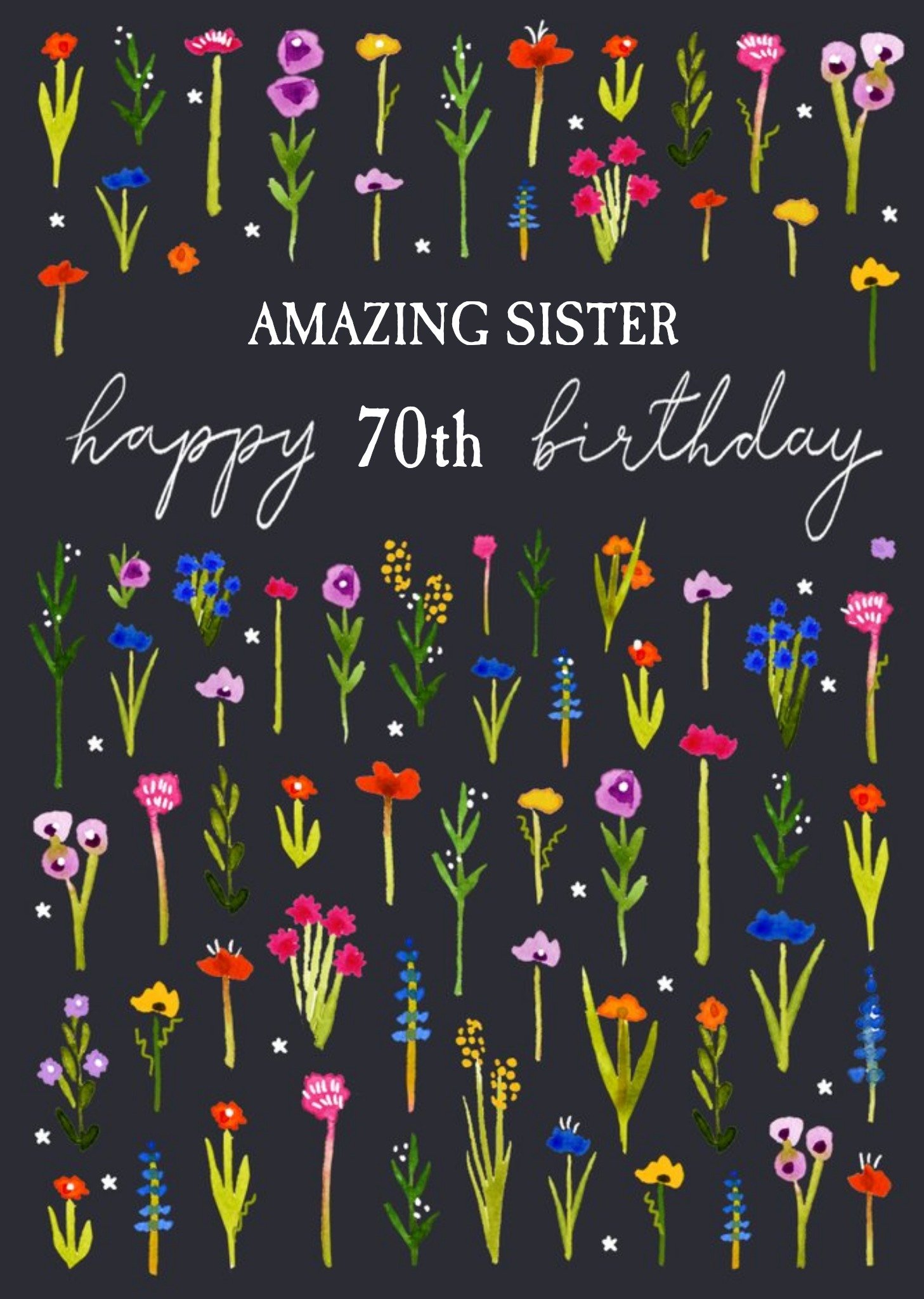 Amazing Sister Illustrated Floral Pattern 70th Birthday Card By Okey Dokey Design Ecard