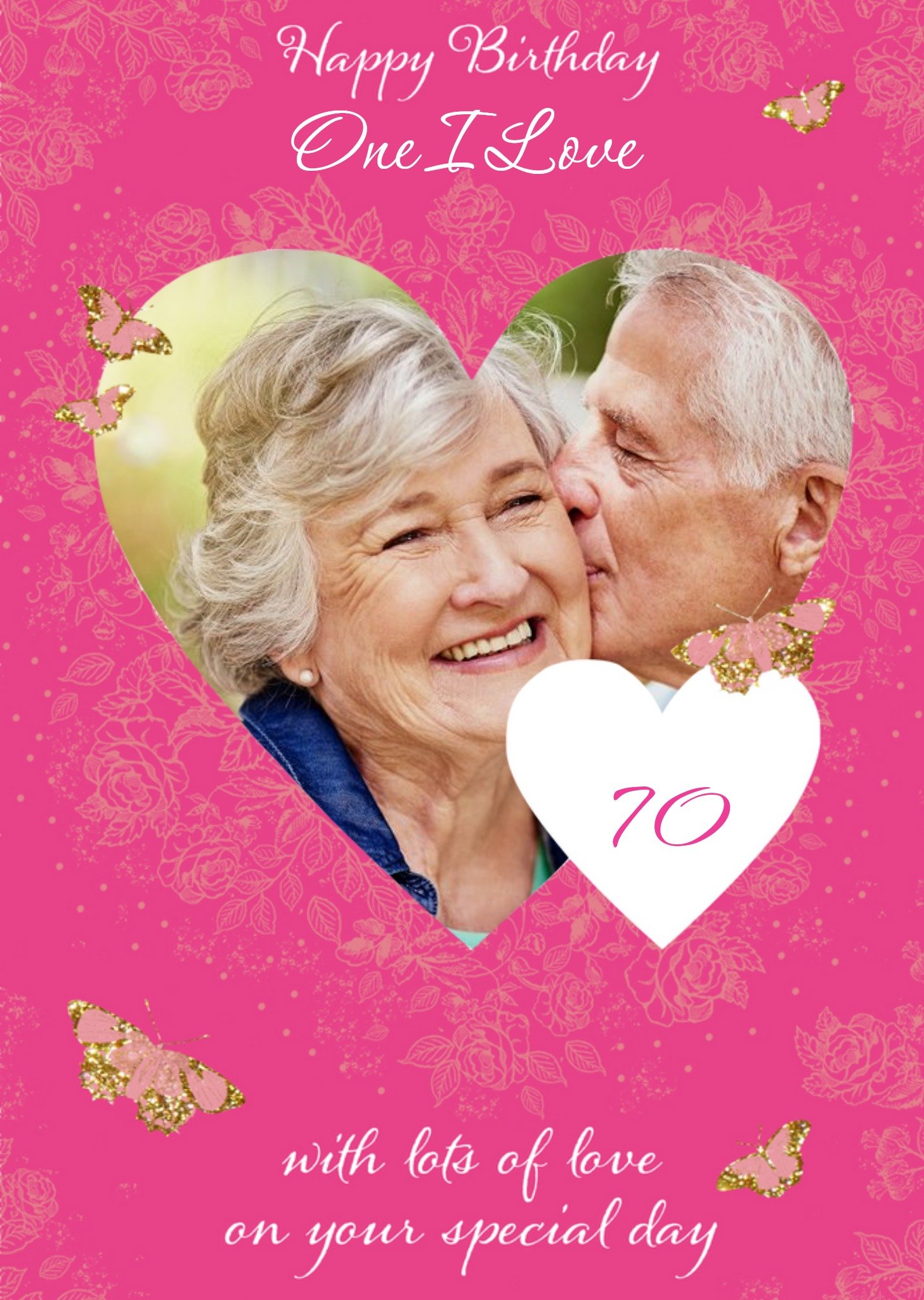 Moonpig Illustrated Gold Patterns Heart Photo Female 70th Birthday Card Ecard