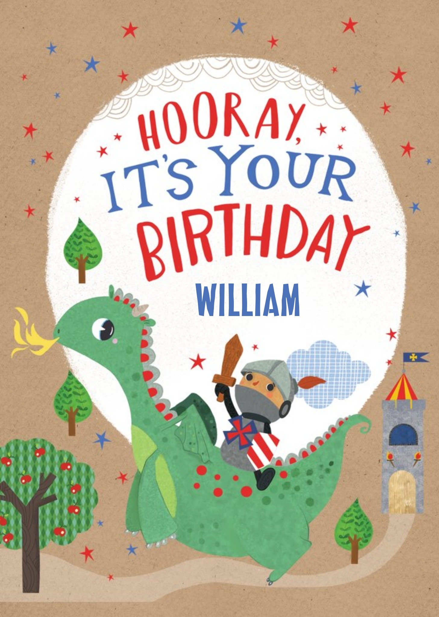 Moonpig Kids Birthday Card - Hooray, It's Your Birthday - Dragon - Knight, Large
