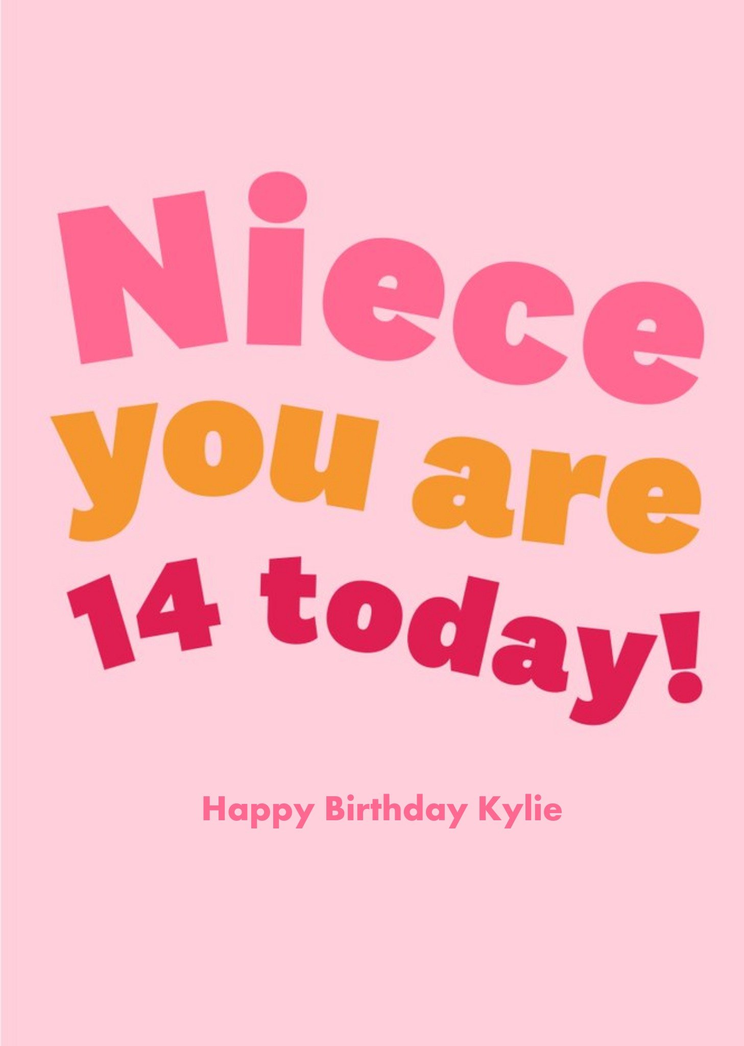 Typographic Niece You Are 14 Today Birthday Card Ecard