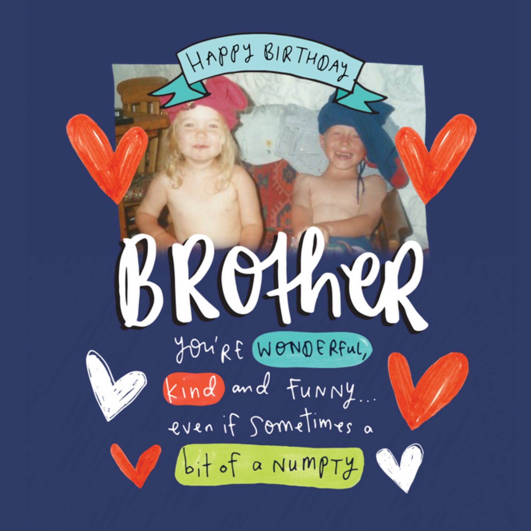 Moonpig Happy Birthday Brother Six Hearts Photo Upload Card, Large
