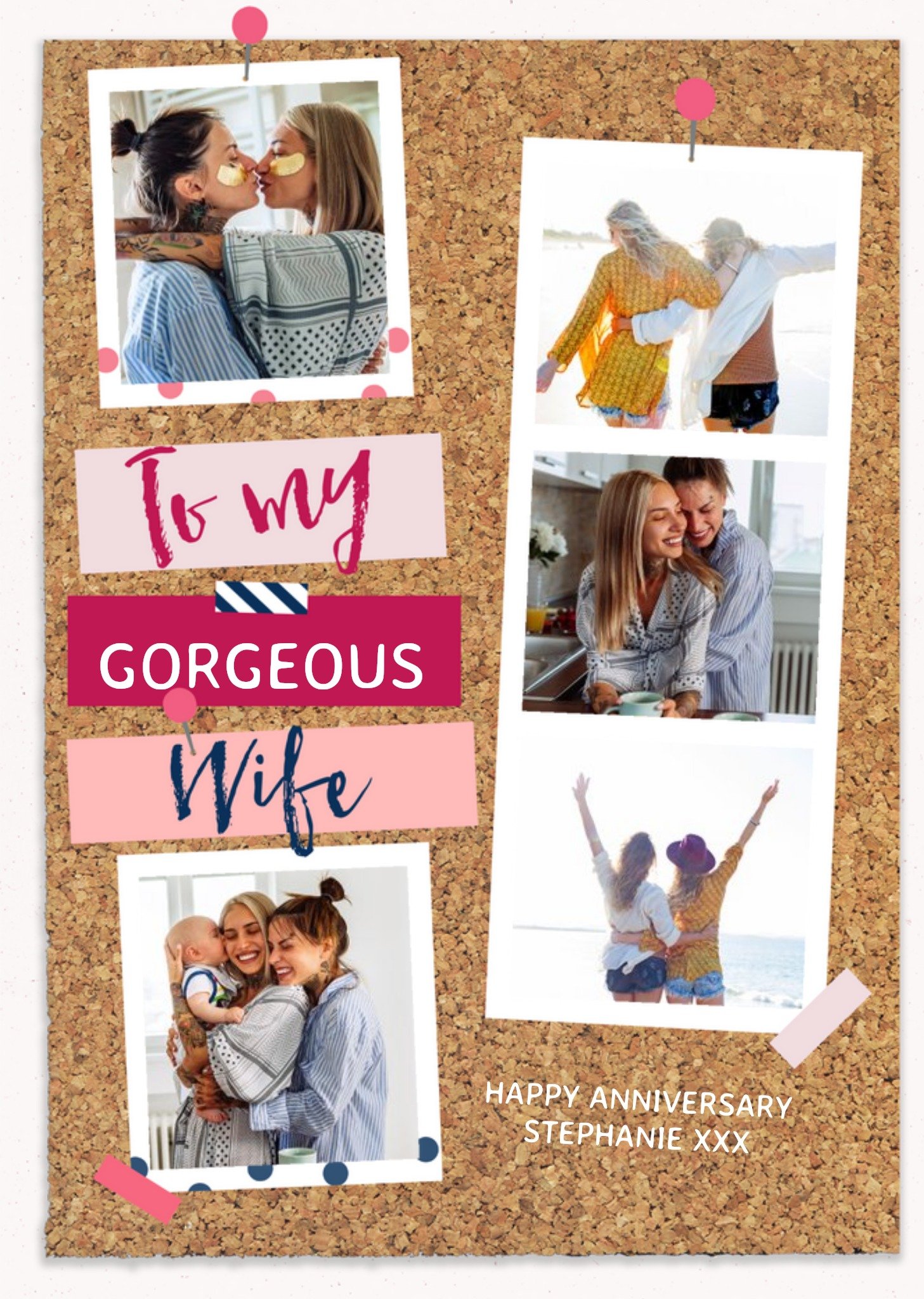 Moonpig Pinboard Gorgeous Wife Photo Upload Anniversary Card, Large