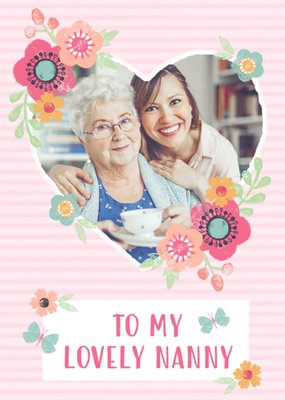 Striped And Flower Design To My Lovely Nanny Mothers Day Photo Card
