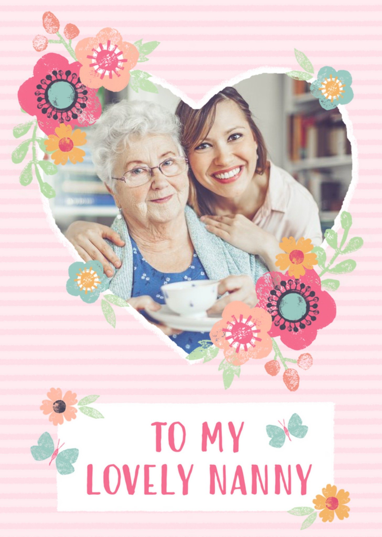 Moonpig Striped And Flower Design To My Lovely Nanny Mothers Day Photo Card, Large