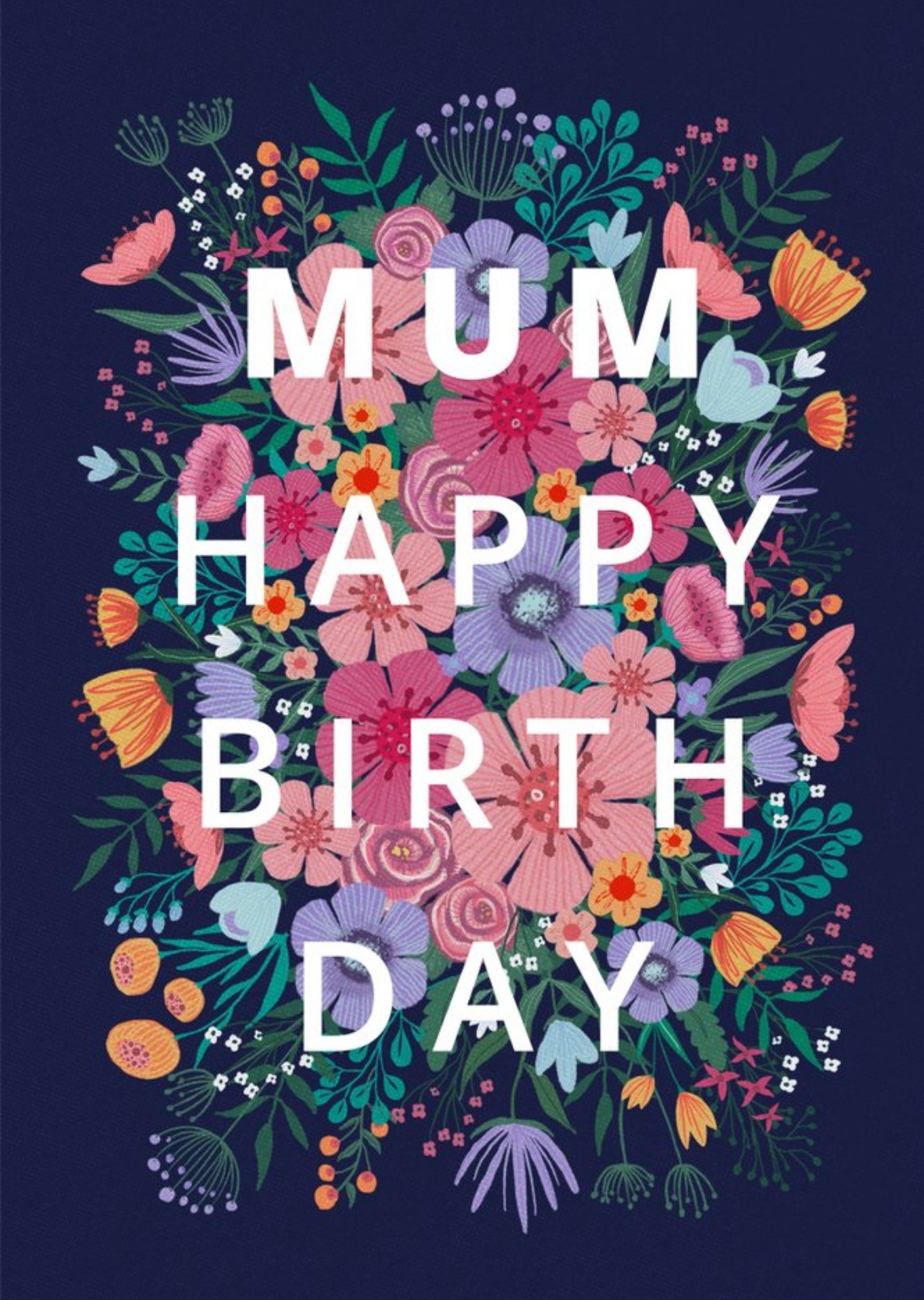 Moonpig Happy Birth Day Floral Typographic Card Ecard