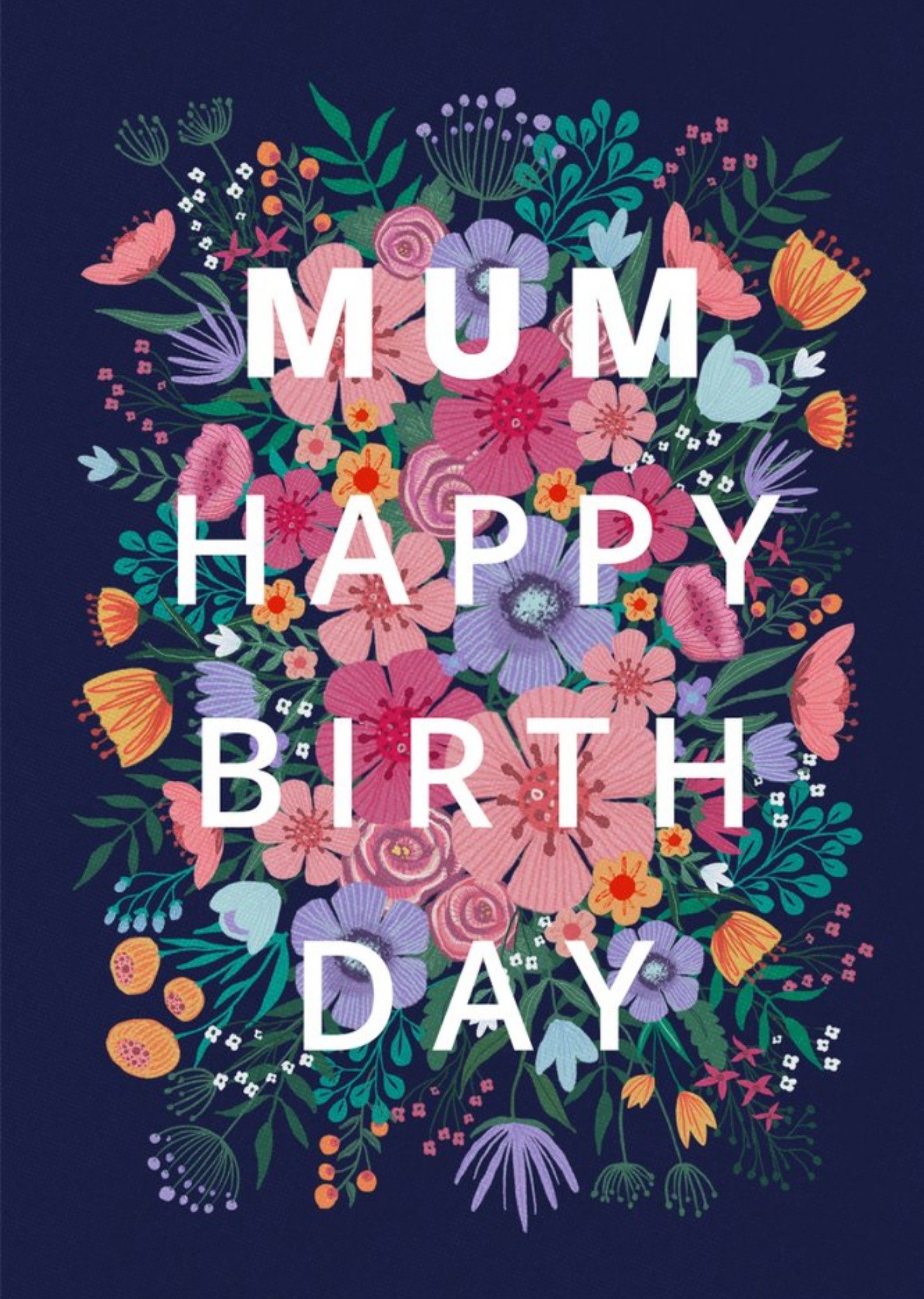 Happy Birth Day Floral Typographic Card Ecard