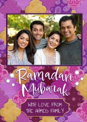 Ramadan Mubarak Photo Upload Pink Patterened Card