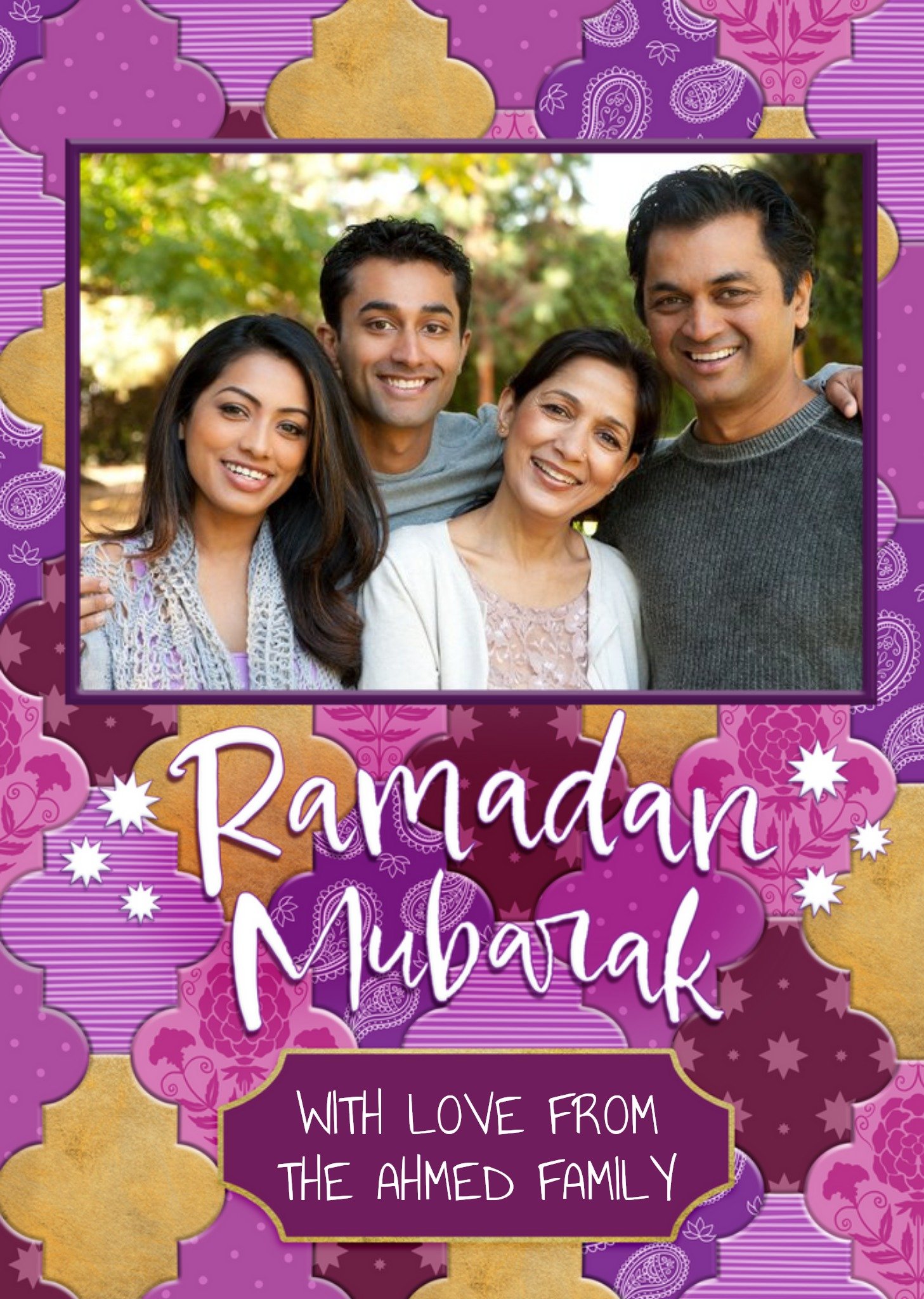 Moonpig Ramadan Mubarak Photo Upload Pink Patterened Card Ecard