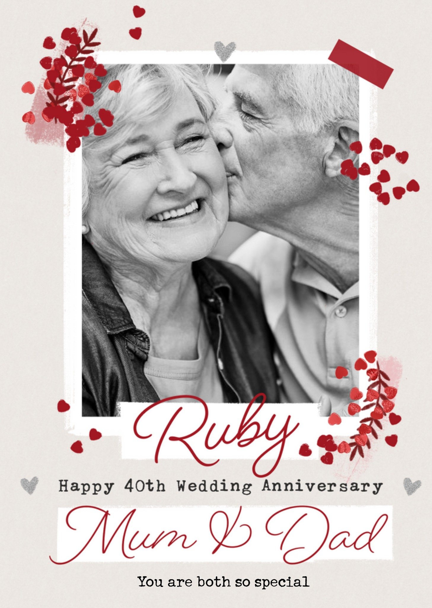 Moonpig Ruby 40th Anniversary Photo Upload Card For Mum & Dad, Large