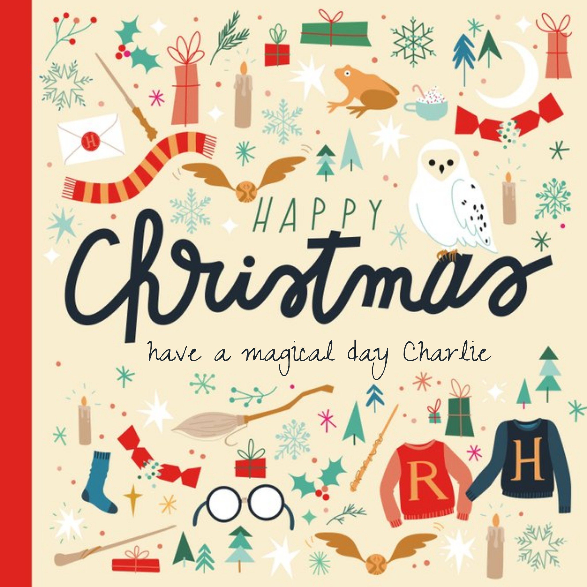 Harry Potter And Christmas Themed Illustrated Card, Square