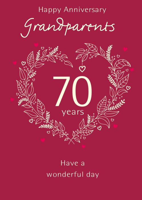 Illustrated Heart Wreath Customisable 70th Anniversary Card