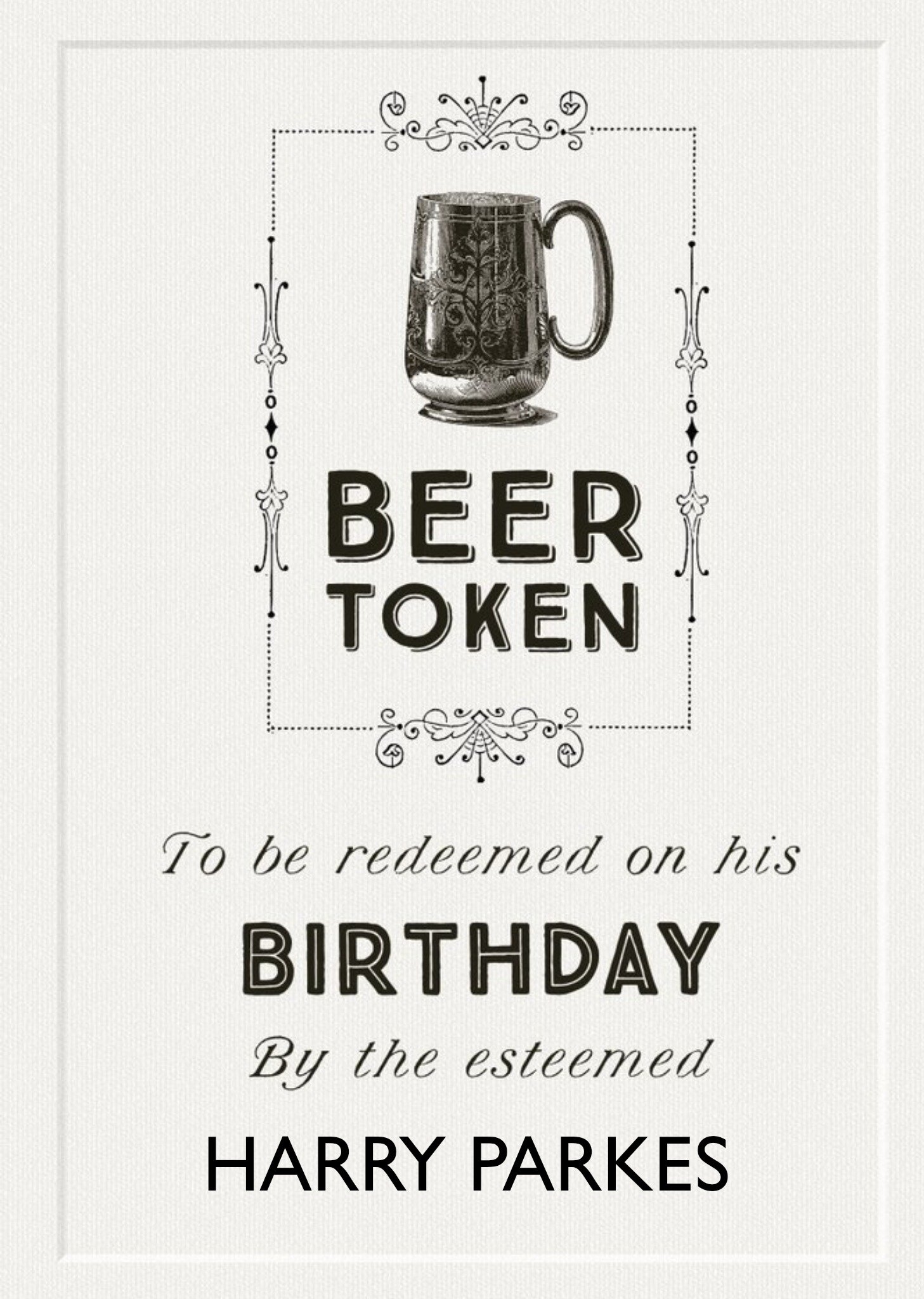 Cartouche Beer Token Birthday Card Ecard