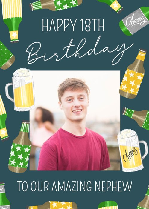 Beer Illustrations Photo Upload Amazing Nephew Birthday Card