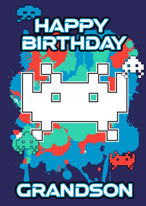 Space Invaders Grandson Birthday Card