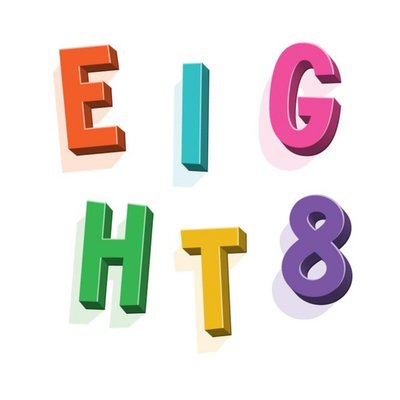 Typographic Eight 8th Birthday Card
