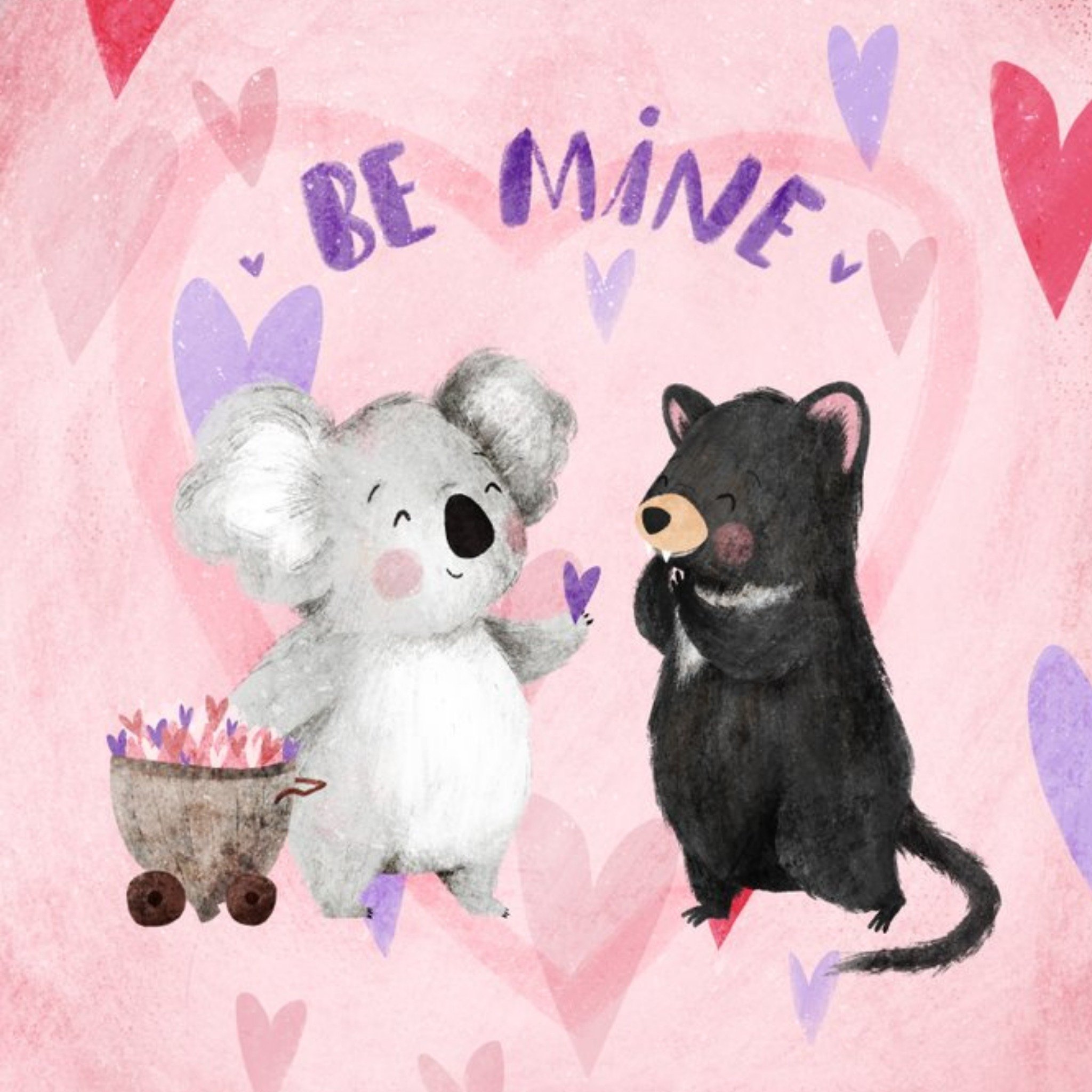 Moonpig Rachel Gyan Illustrated Cute Koala And Tasmanian Devil Valentine's Card, Square