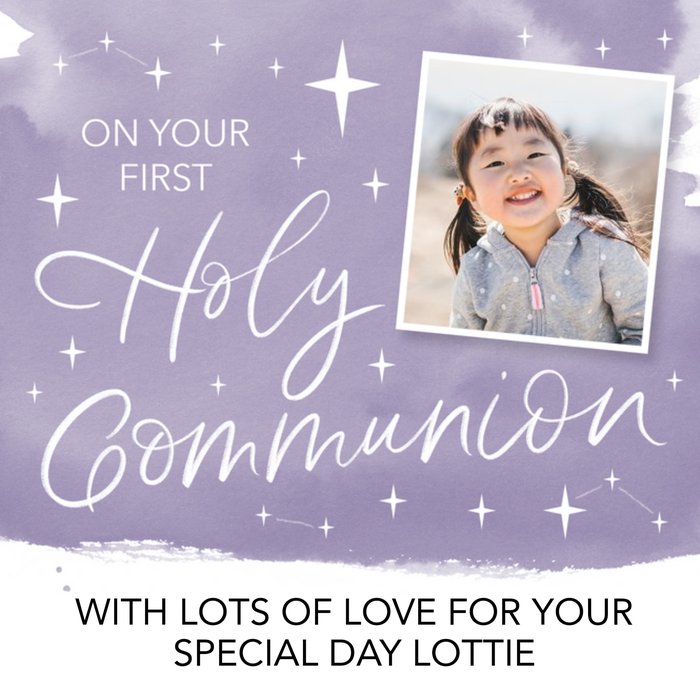 Starry Typographic Customisable First Communion Card