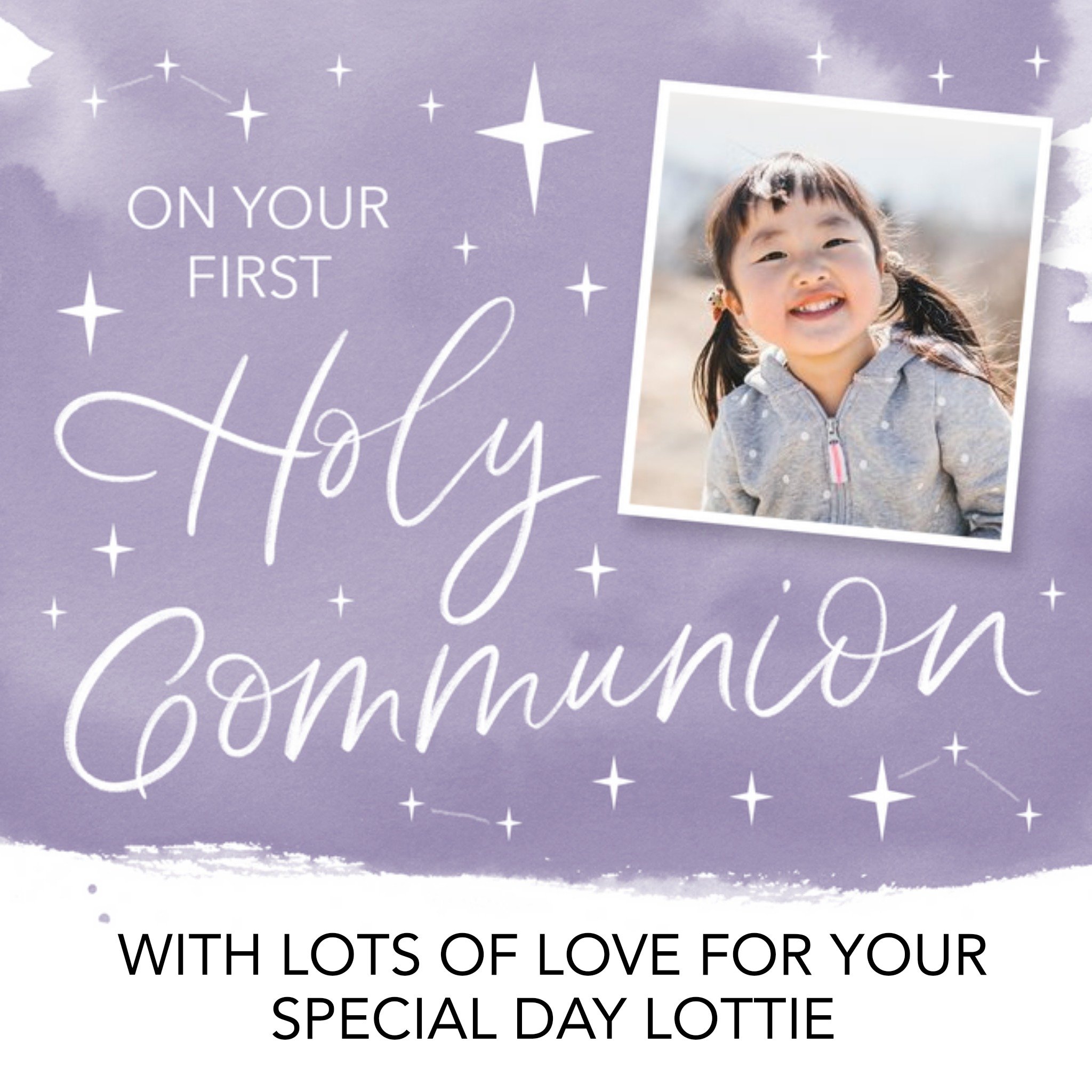 Moonpig Starry Typographic Customisable First Communion Card, Square