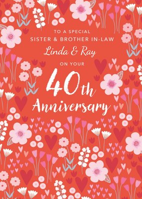 Floral Illustrative Sister & Brother-in-Law 40th Ruby Anniversary Card