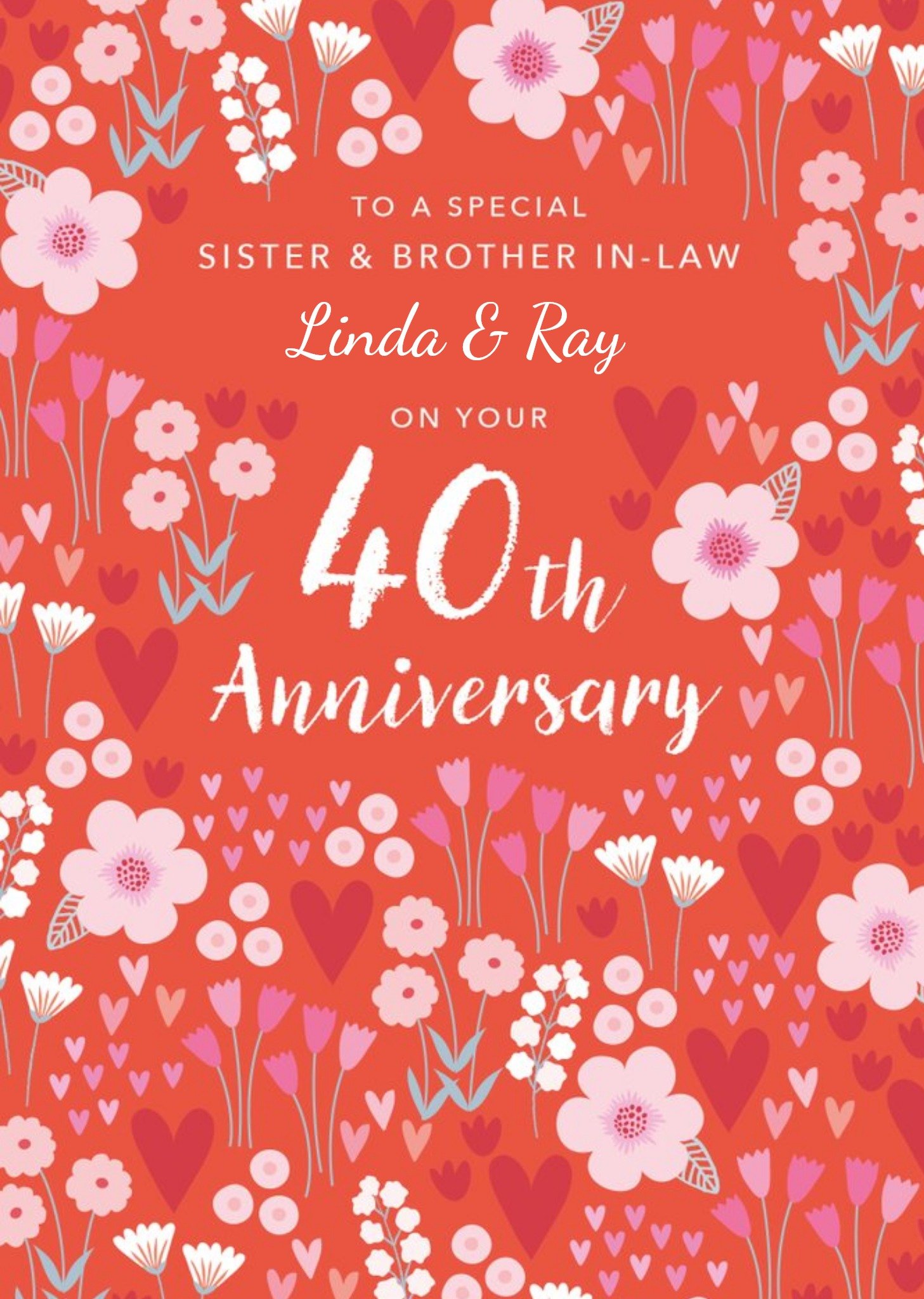 Moonpig Floral Illustrative Sister & Brother-In-Law 40th Ruby Anniversary Card Ecard