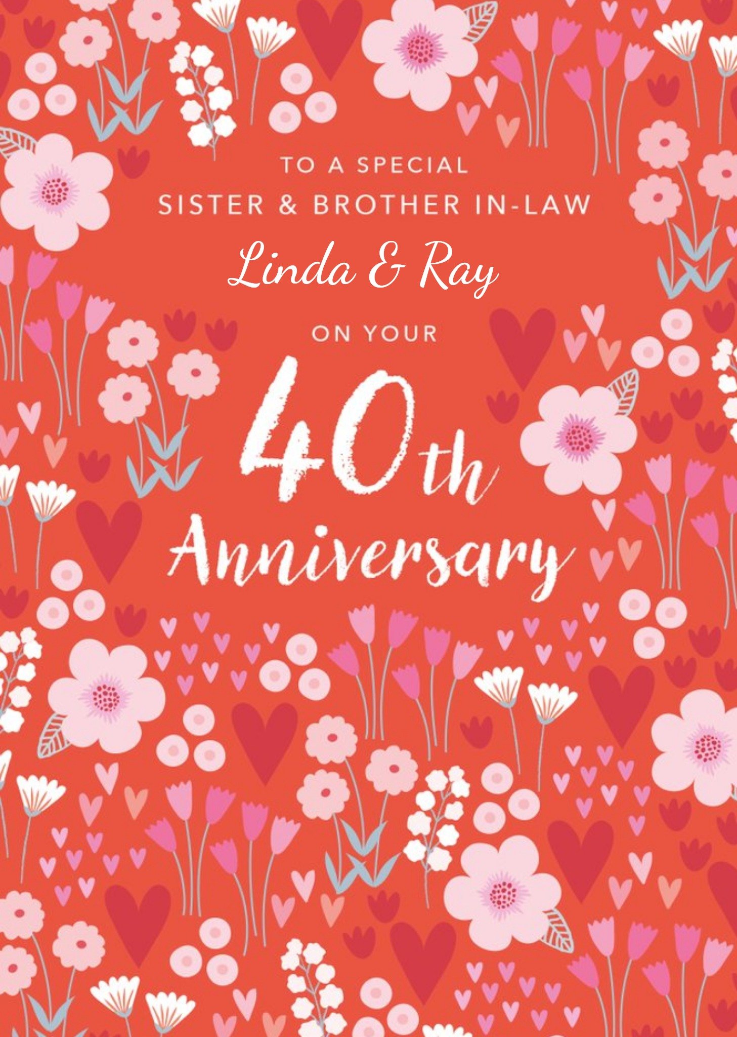 Floral Illustrative Sister & Brother-In-Law 40th Ruby Anniversary Card