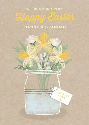 Easter Card - Nanny And Grandad - Vase Of Flowers - Bouquet Of Flowers