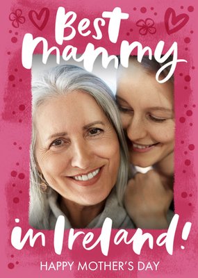 Handwritten Typography On A Pink Background With Hearts Mother's Day Photo Upload Card