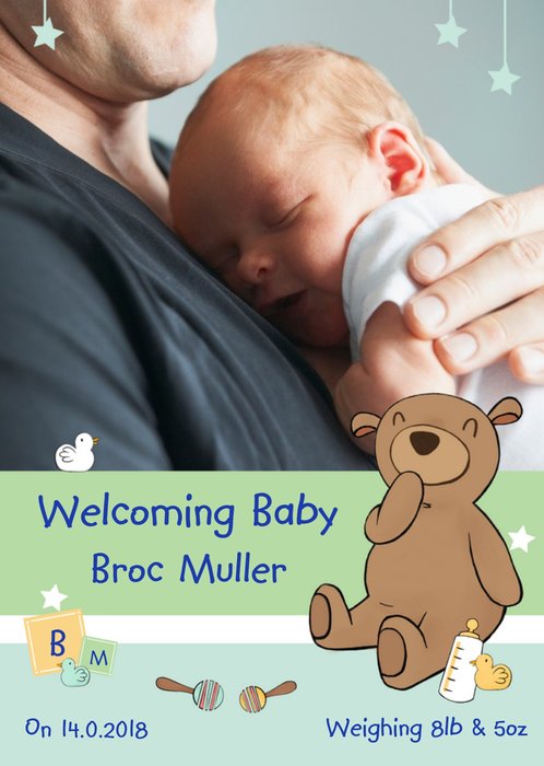 Giggling Bear New Baby Photo Card