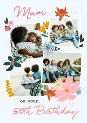 Illustrated Floral Photo Upload Birthday Card