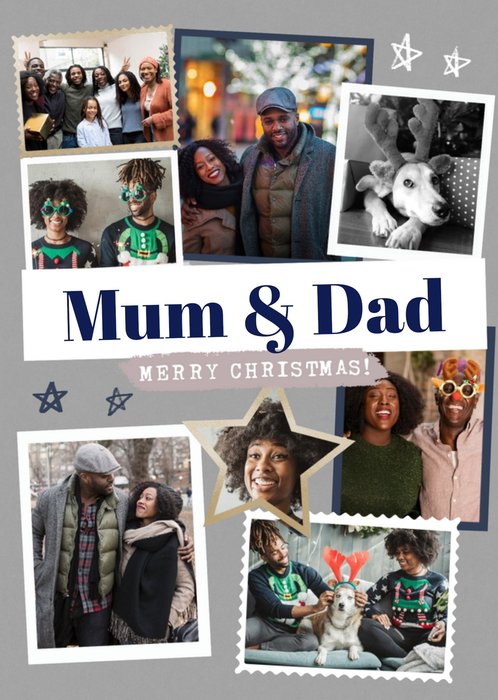 Modern Photo Upload Collage Merry Christmas Mum And Dad Card