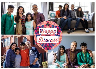 Black And White 4 Square Grid Personalised Photo Upload Happy Diwali Card