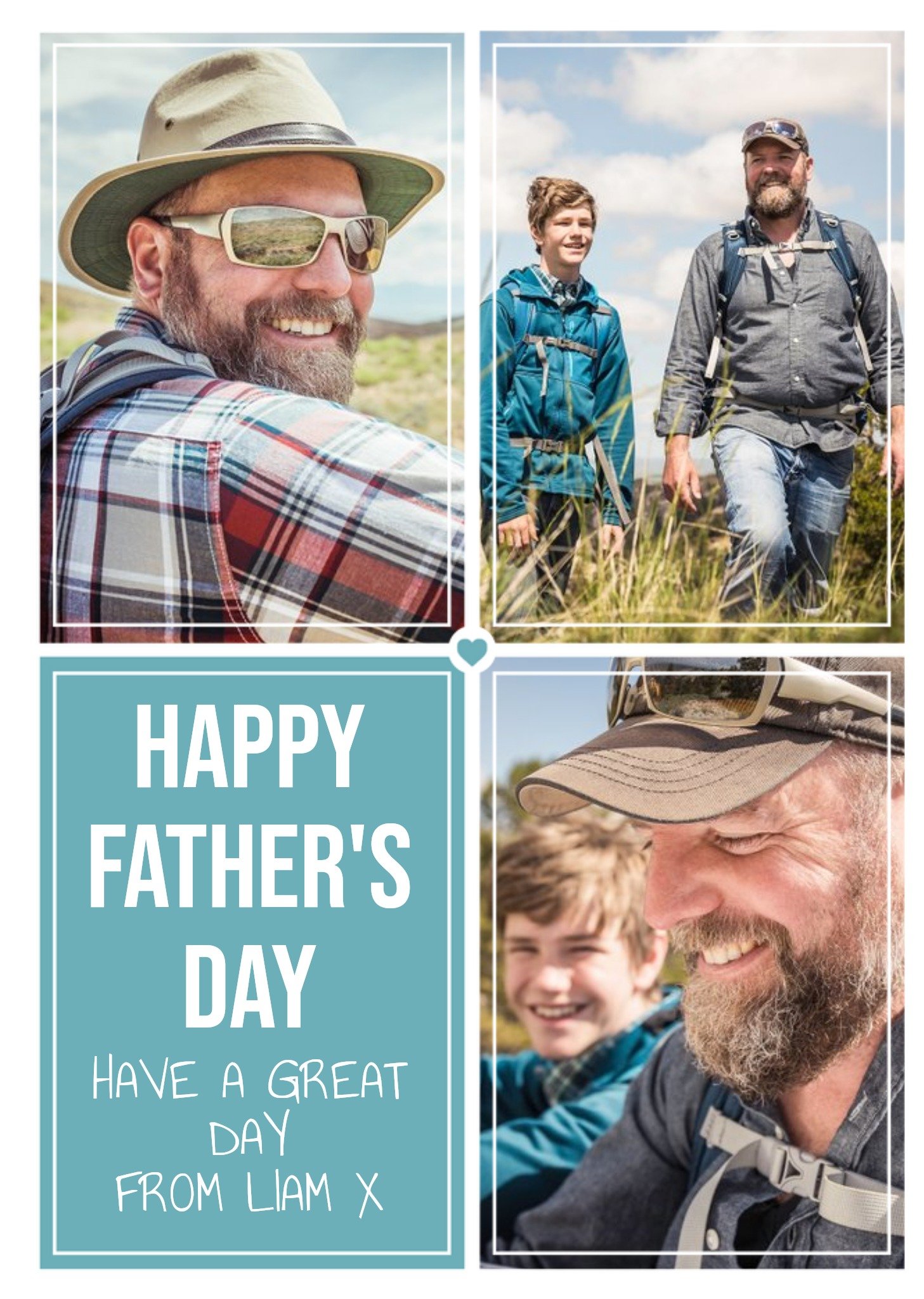 Bright Teal Happy Father's Day Multi-Photo Card Ecard