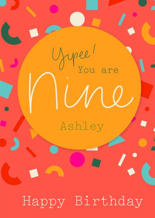 Typographic Calligraphy Lettering Nine 9th Birthday Card