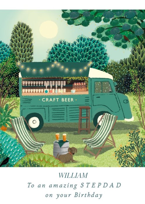 Illustration Of A Mobile Craft Beer Van In A Summer Garden Amazing Stepdad's Birthday Card