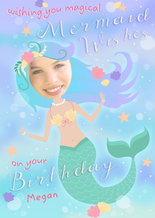 Mermaid Wishes Birthday Photo Upload Card