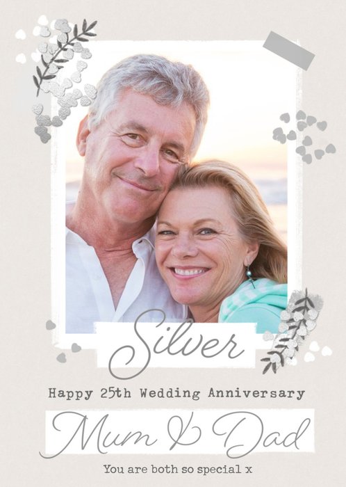 Silver 25th Anniversary Photo Upload Card for Mum & Dad