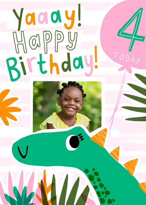 Dinosaur 4th Birthday Photo Upload Card