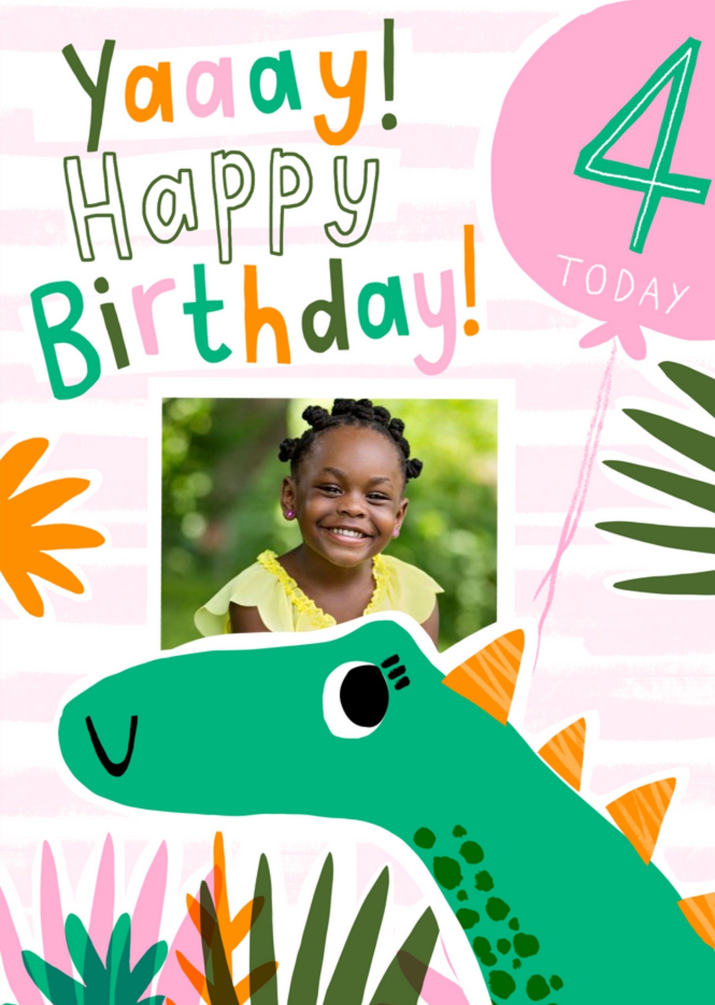 Moonpig Dinosaur 4th Birthday Photo Upload Card Ecard