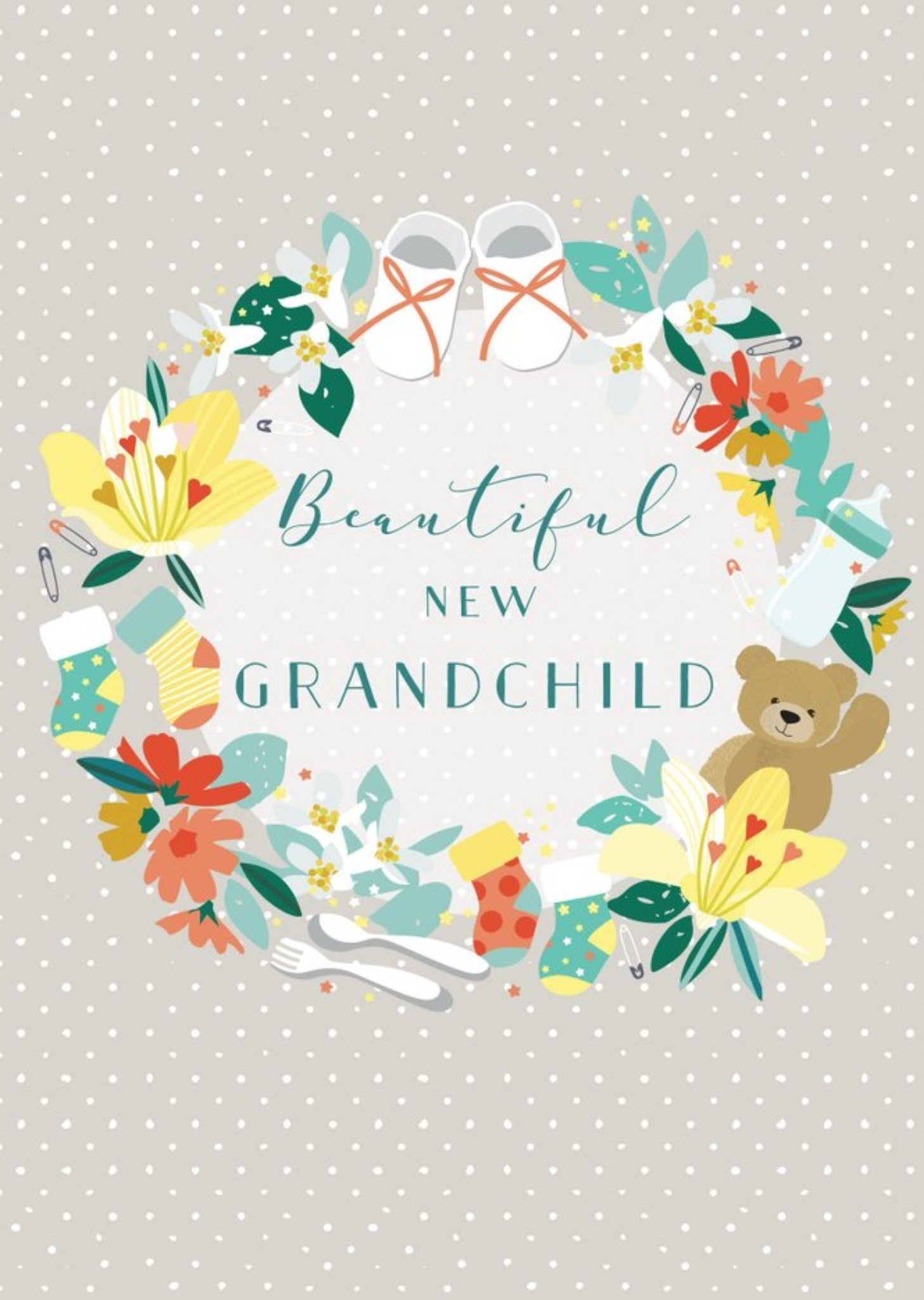 Illustrated Floral Polka Dot New Grandchild Card Ecard