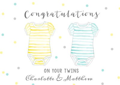 Gender neutral new baby twins postcard