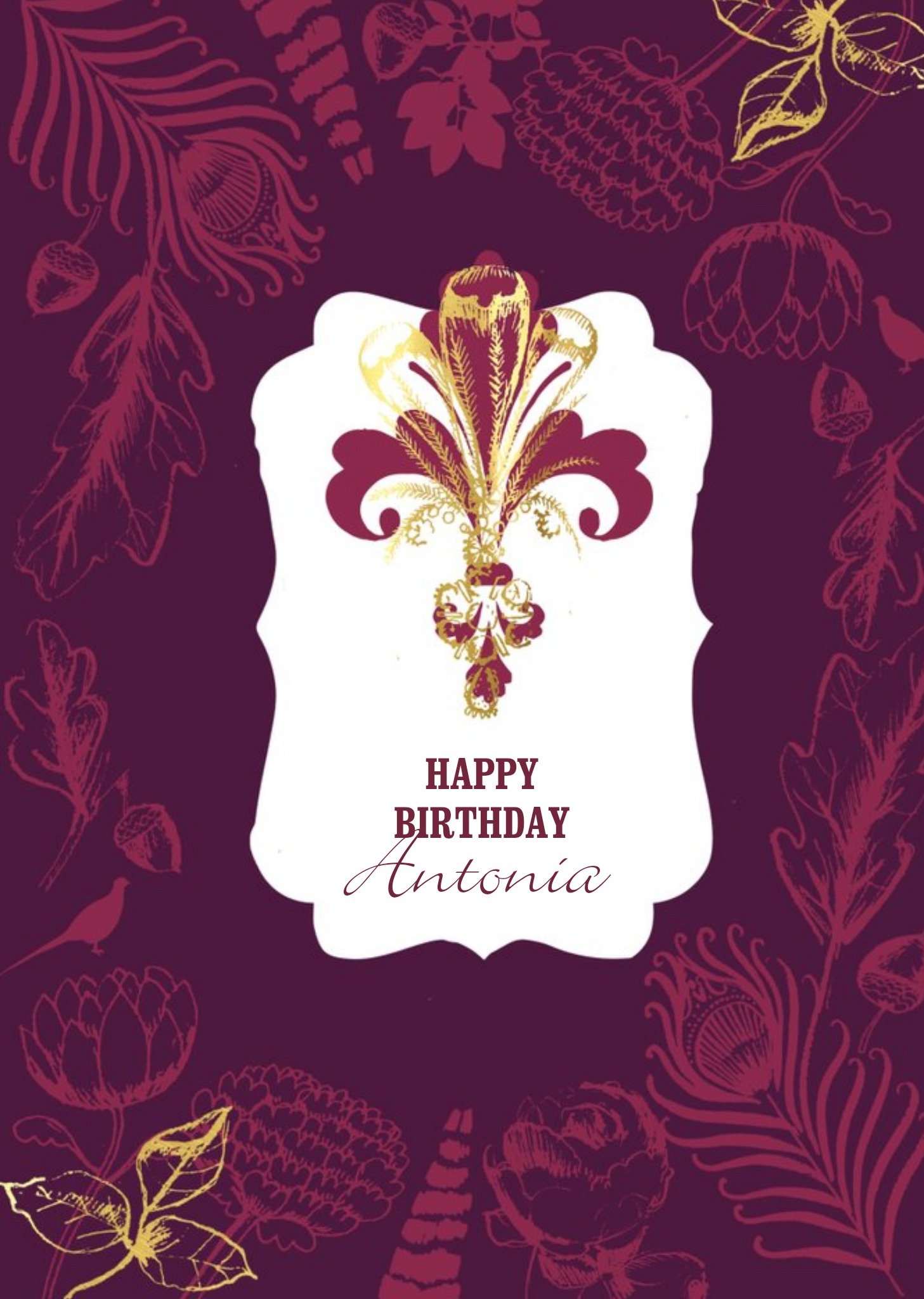 Plum Fleur De Lis Personalised Happy Birthday Card Ecard