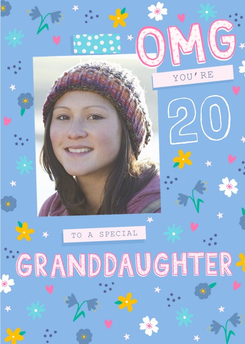 Floral OMG You're 20 Granddaughter Photo Upload Card
