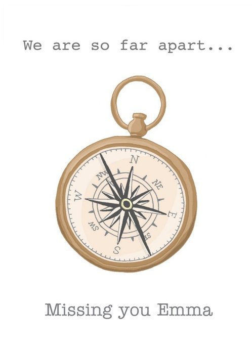 Brass Pocket Compass Illustration Missing You Personalise Name Card