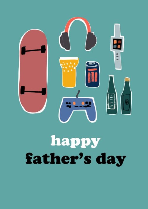 So Groovy Illustrated Modern Gaming Skating Music Happy Fathers Day