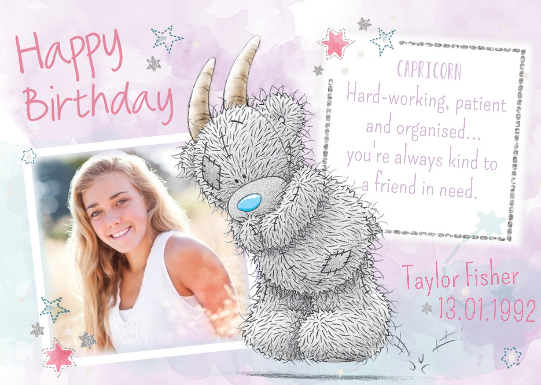 Me To You Tatty Teddy Capricorn Zodiac Happy Birthday Photo Card, Large