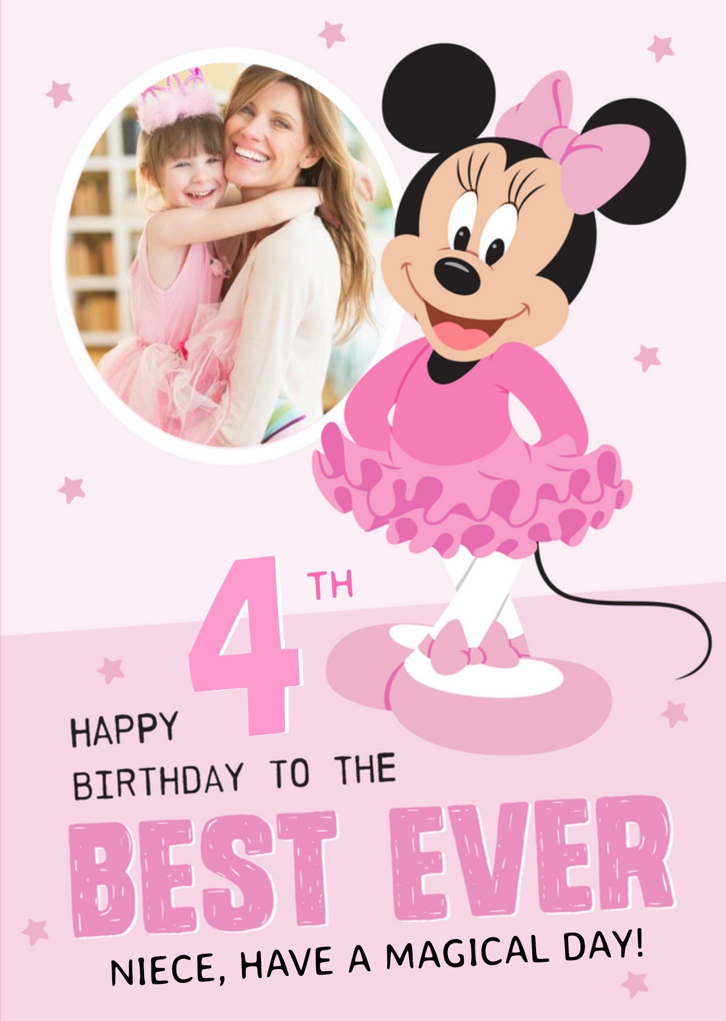 Disney Minnie Mouse Photo Upload 4th Birthday Card Best Ever Niece, Large